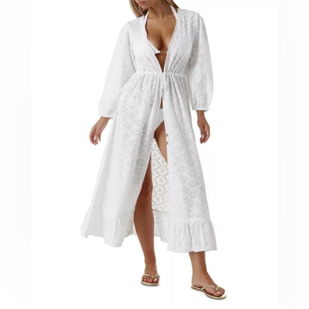 NEW Melissa Odabash Avery Cotton Kaftan Swim Cover-Up in White, Size M New w/Tag