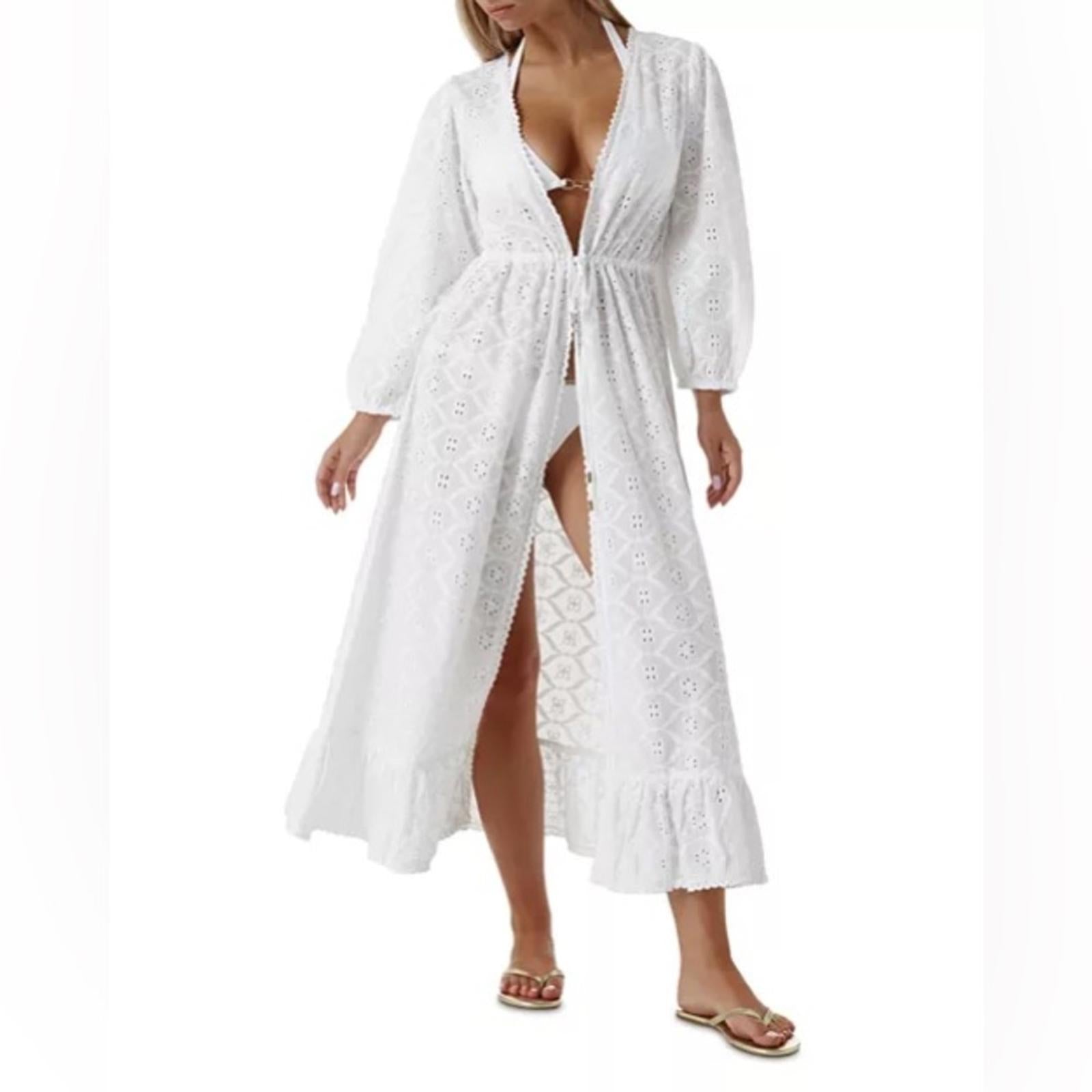 NEW Melissa Odabash Avery Cotton Kaftan Swim Cover-Up in White, Size M New w/Tag