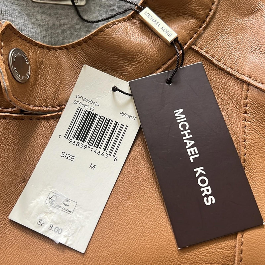 Michael Kors Men’s Nappa Leather Moto Jacket in Peanut/Tan, NWT, Size M $898
