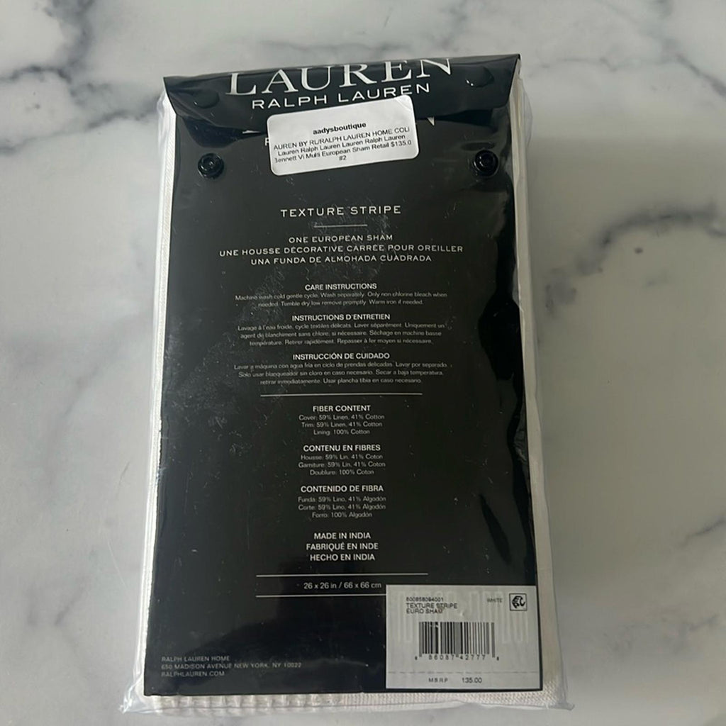 Lauren Ralph Lauren Bennett Texture Stripe Euro Sham in White, NWT Retail $135