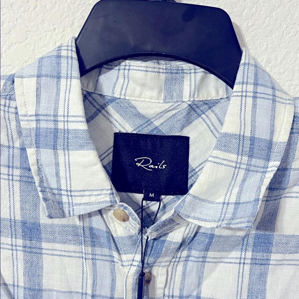 Rails Wyatt Plaid Shirt in White Denim Heather, Size M NEW w/Tag $148