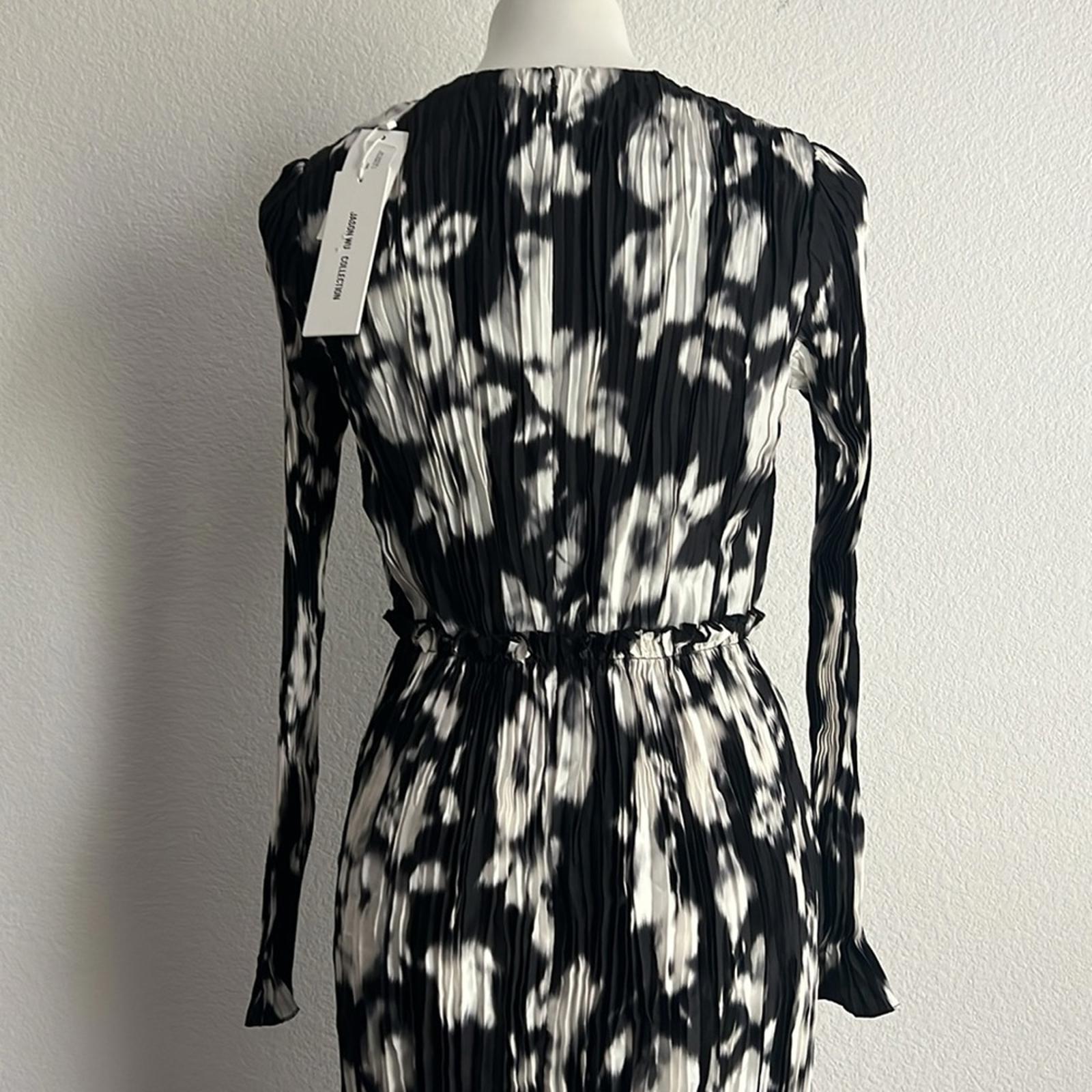 Jason Wu Collection Lace-Paneled Floral Plissé Silk-Satin Midi Dress, NWT, Size4