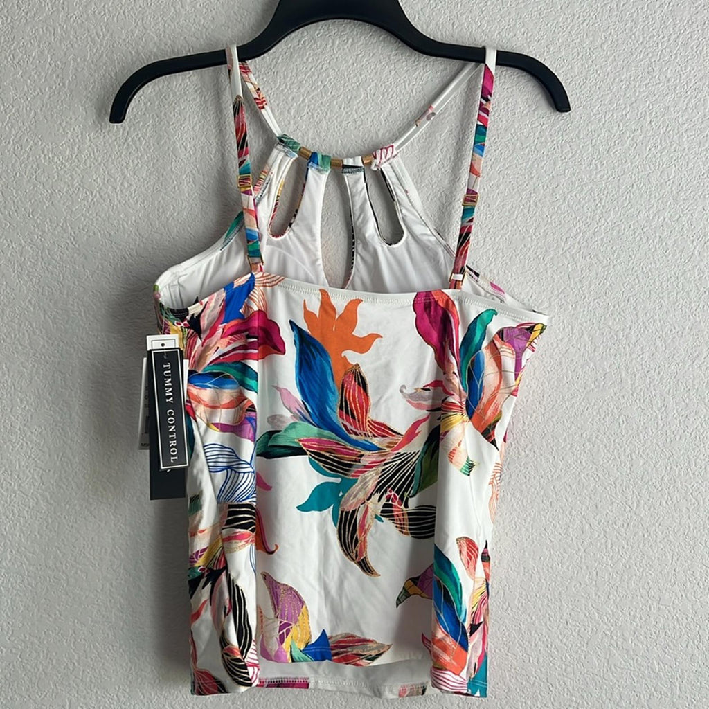 La Blanca Paradise Floral Keyhole Hi-Neck Tankini Top, NWT, Size 10