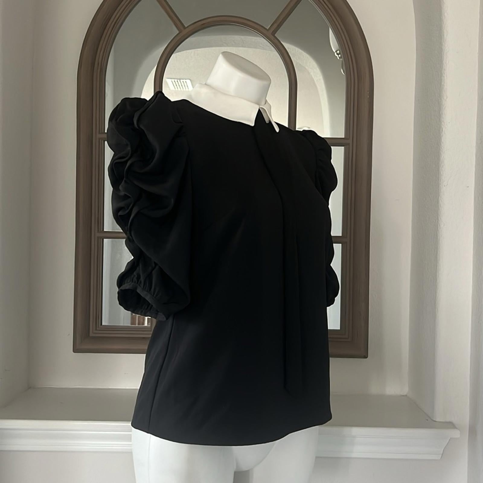 Cece Collared Puff Sleeve Blouse in Rich Black, Size XS New w/Tag Retail $89