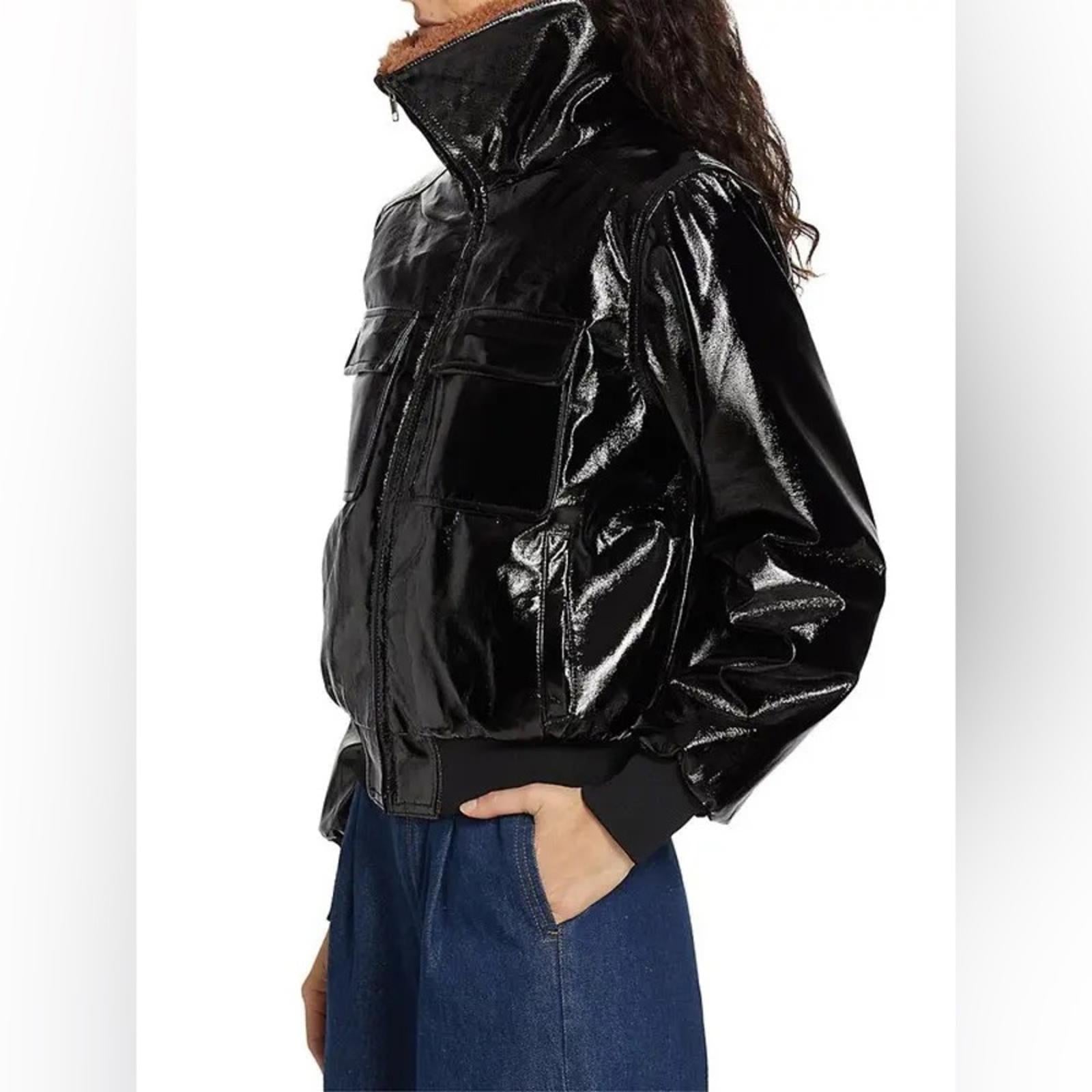 Mother Pilot Faux Patent Leather Jacket in Black, Size XL New w/Tag $395