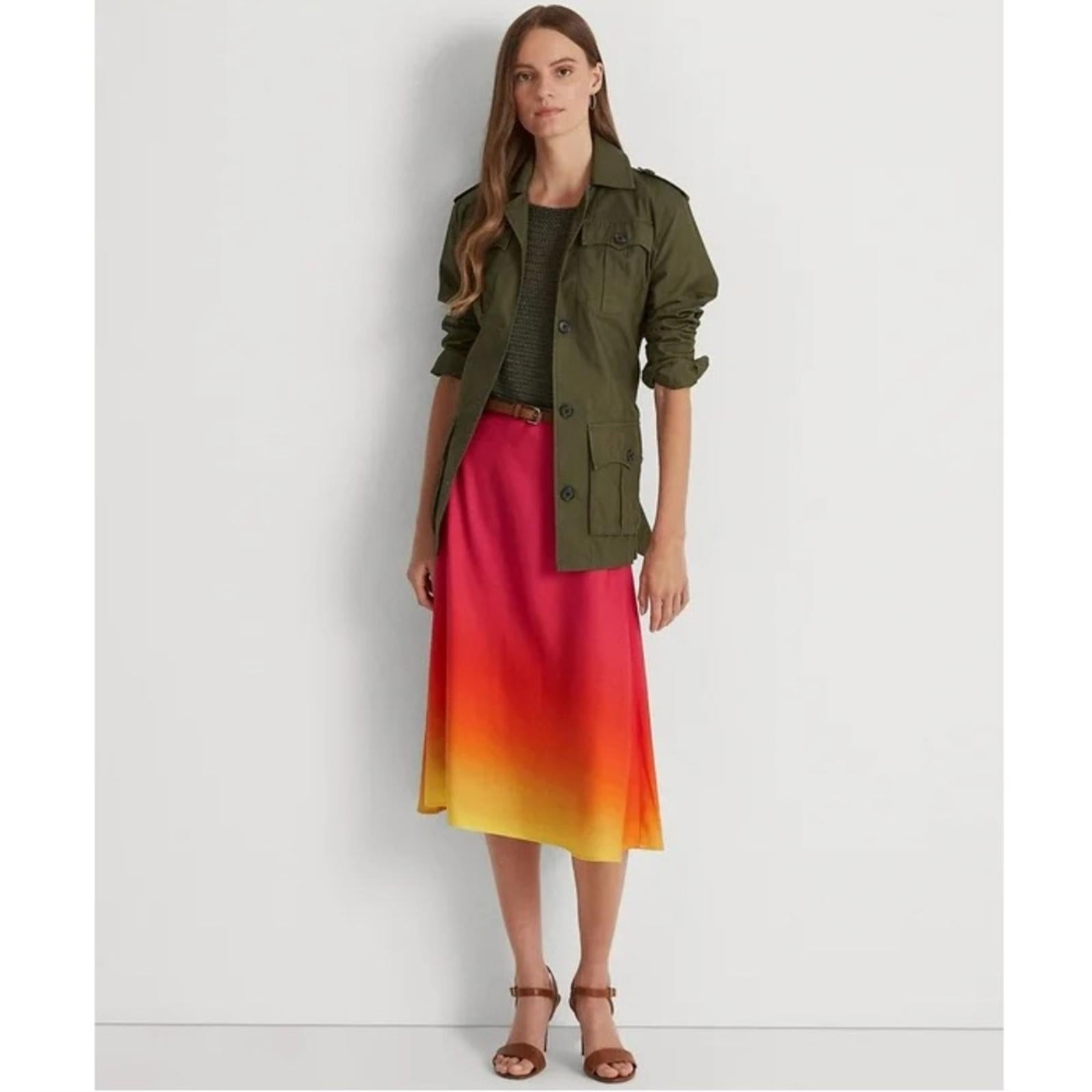 Lauren Ralph Lauren Pink Ombré Linen Blend Midi Skirt, NWT, Size 14