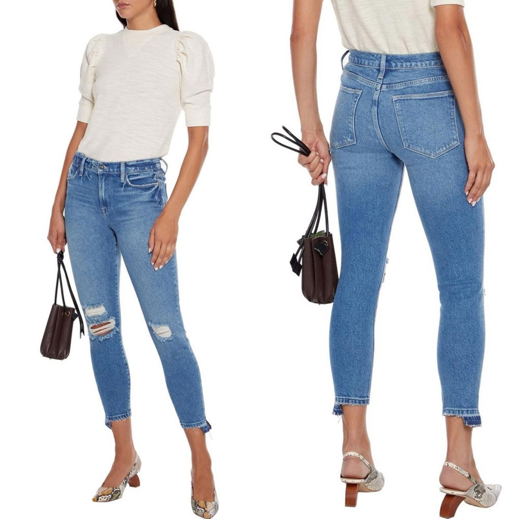 FRAME Le High Skinny Cropped Distressed High-Rise Skinny Jeans, Size 23 NWT $228