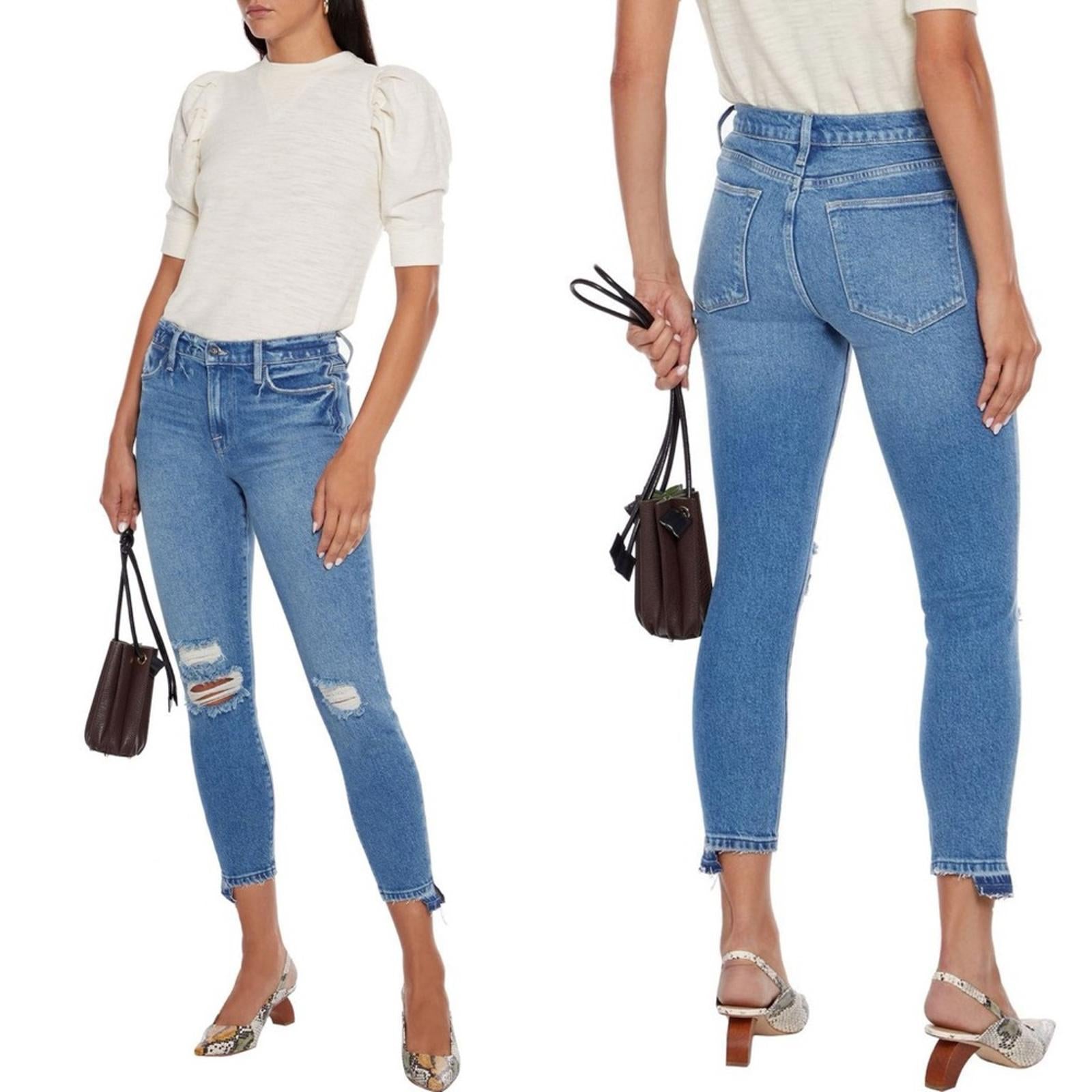 FRAME Le High Skinny Cropped Distressed High-Rise Skinny Jeans, Size 23 NWT $228