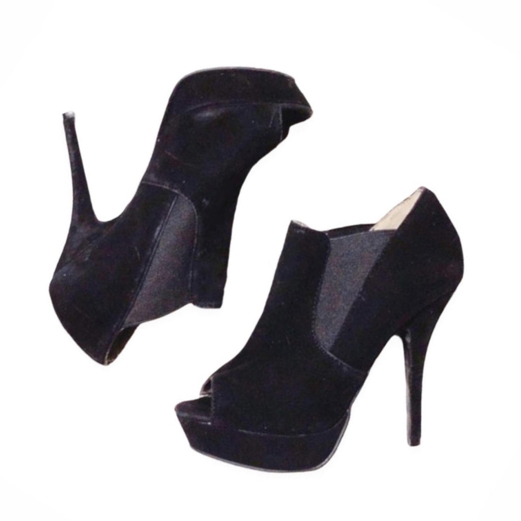 Bonnibel Suede Open Toe Stiletto Heel Booties in Black, Size 7.5 EXCELLENT!