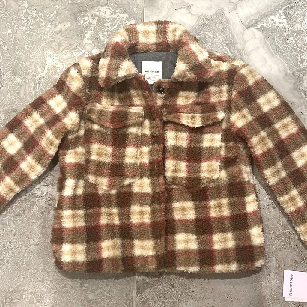 Avec Les Filles Sherpa Plaid Jacket, Size XS New w/Tag