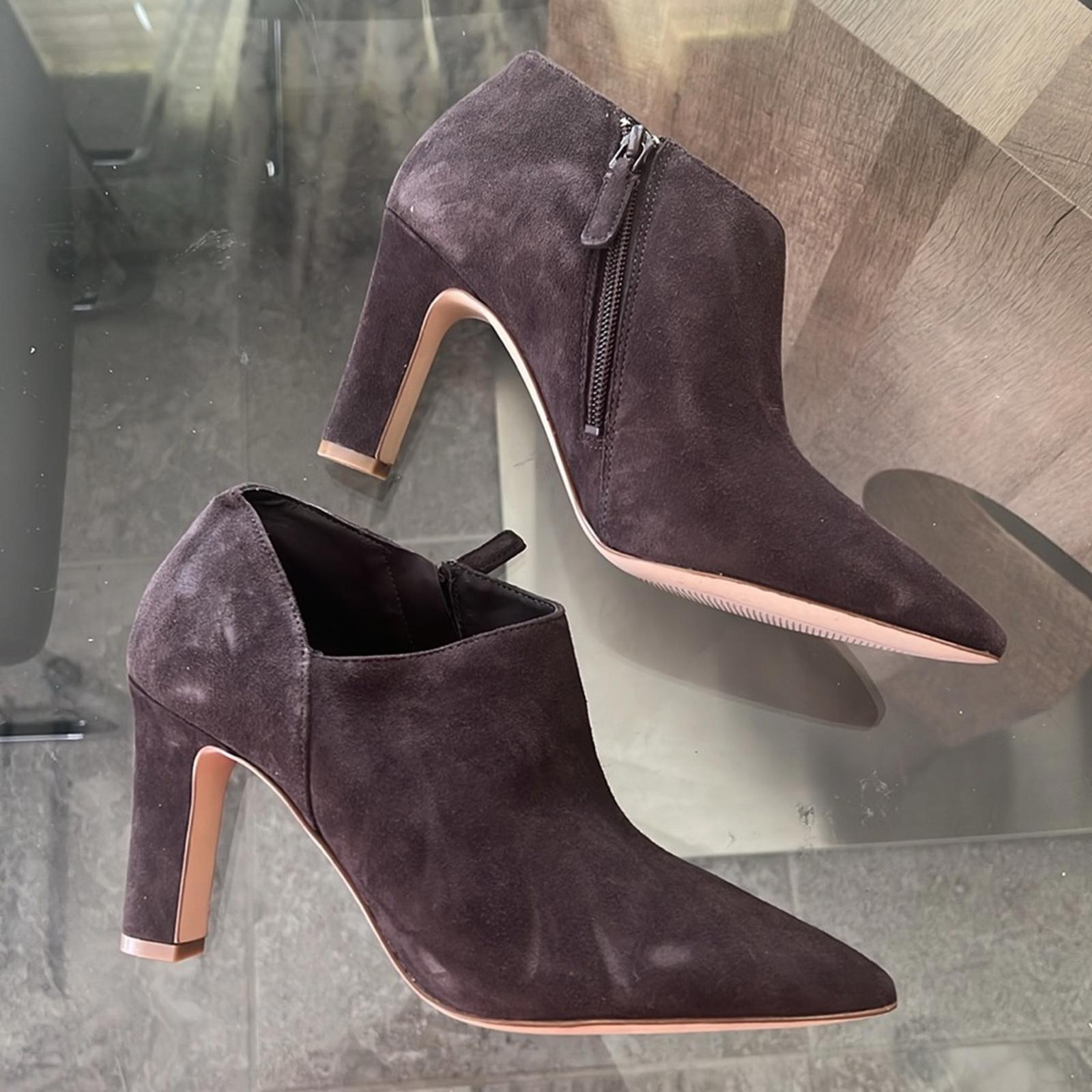 Cole Haan Vestry Pointed Toe Booties in Dark Chocolate Suede, Size 7 NEW