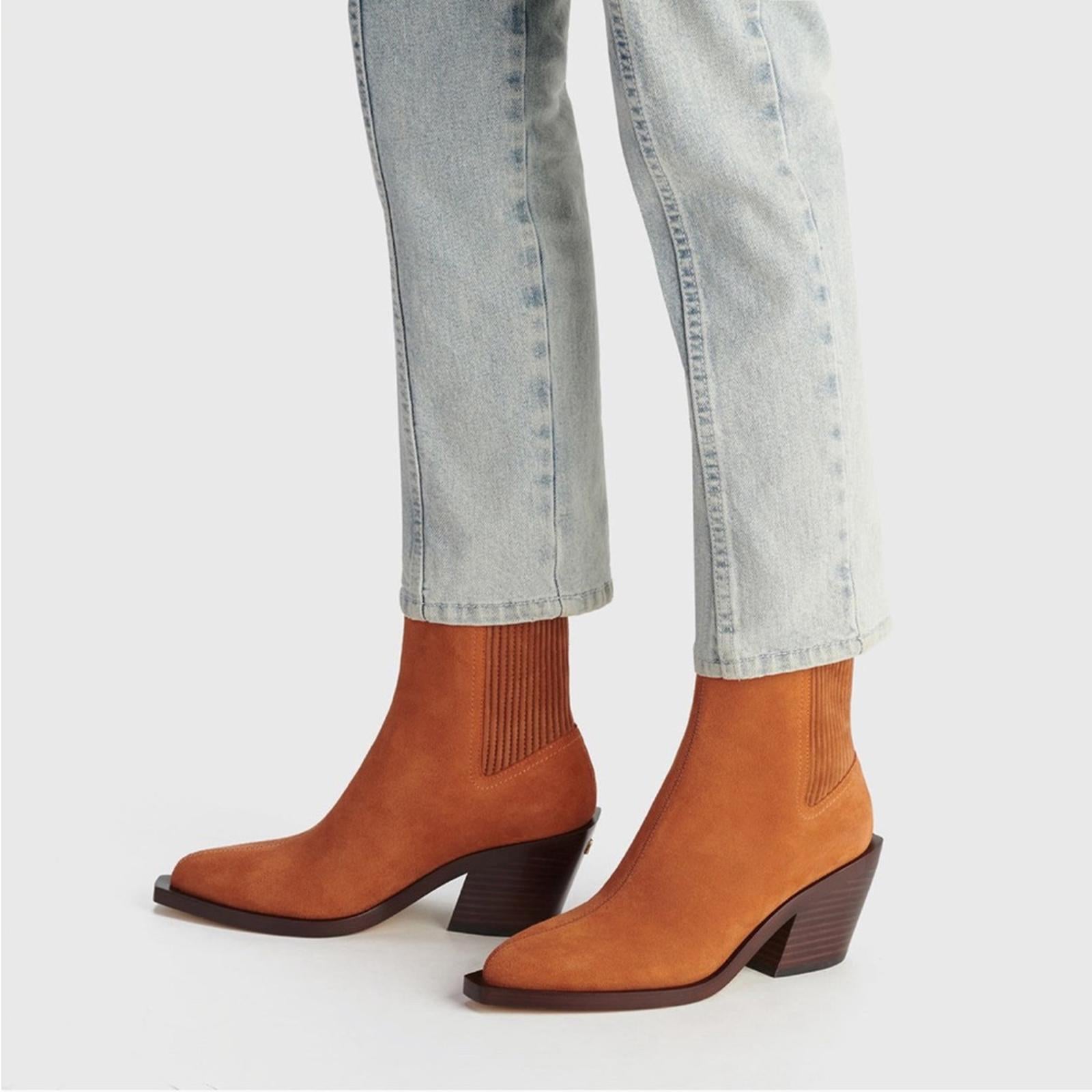 COACH Prestyn Ankle Booties in Burnished Amber, Leather Suede Boots NEW in Box!