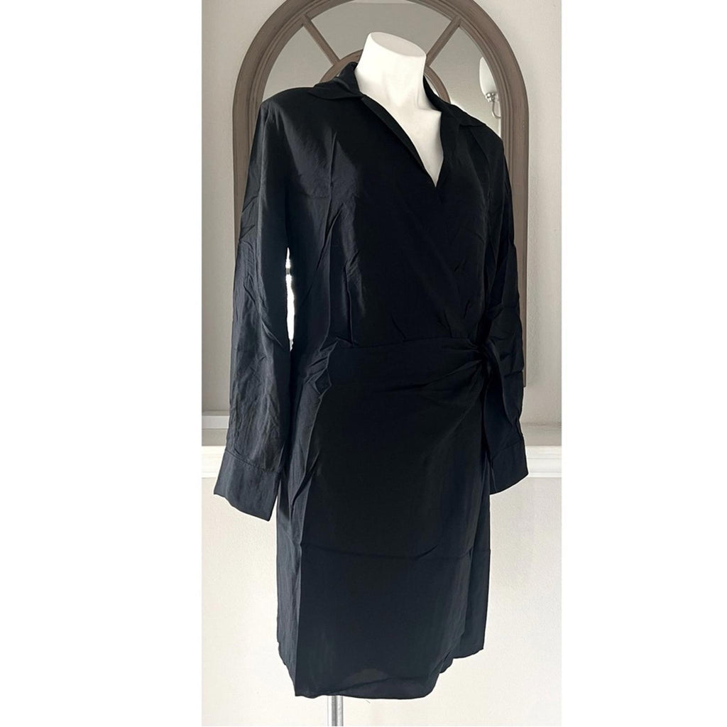 Vince Long Sleeve Wrap Shirt Dress, Long Sleeve in Black Size L EXCELLENT!
