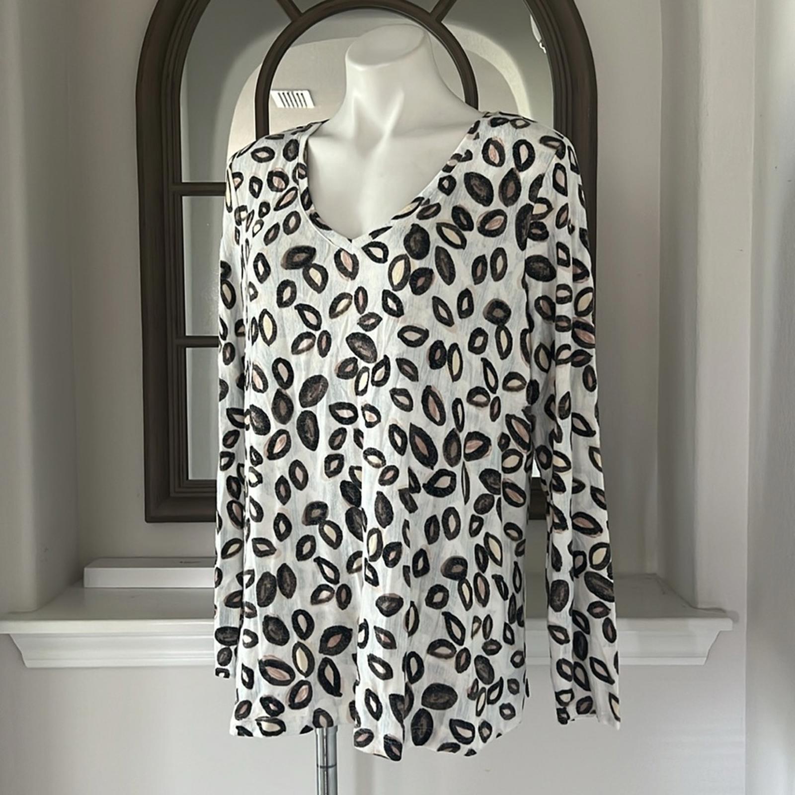 New NIC+ZOE Tossed Neutrals Printed Long Sleeve Tee, Size XL New w/Tag