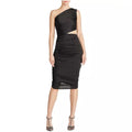 HALSTON Cassidy Ruched Cutout One Shoulder Dress in Black, NWT, Size 6