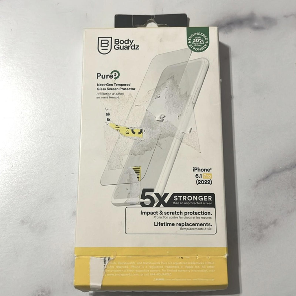 BodyGuardz Pure Glass Screen Protector for Apple iPhone 6.1Pro (2022), Clear