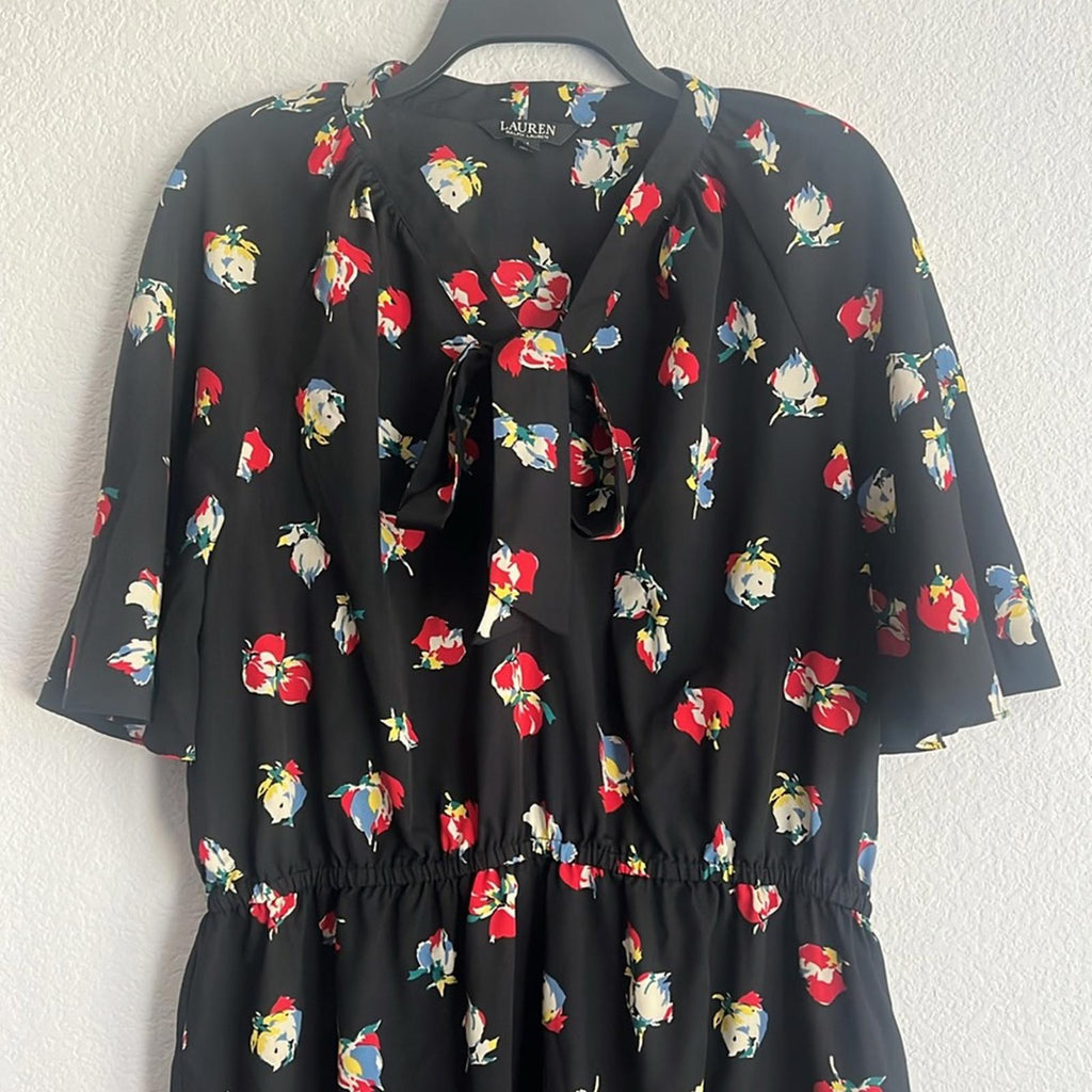 Lauren Ralph Lauren Floral Crepe Tie-Neck Dress, Size 14 EXCELLENT! Retail $155