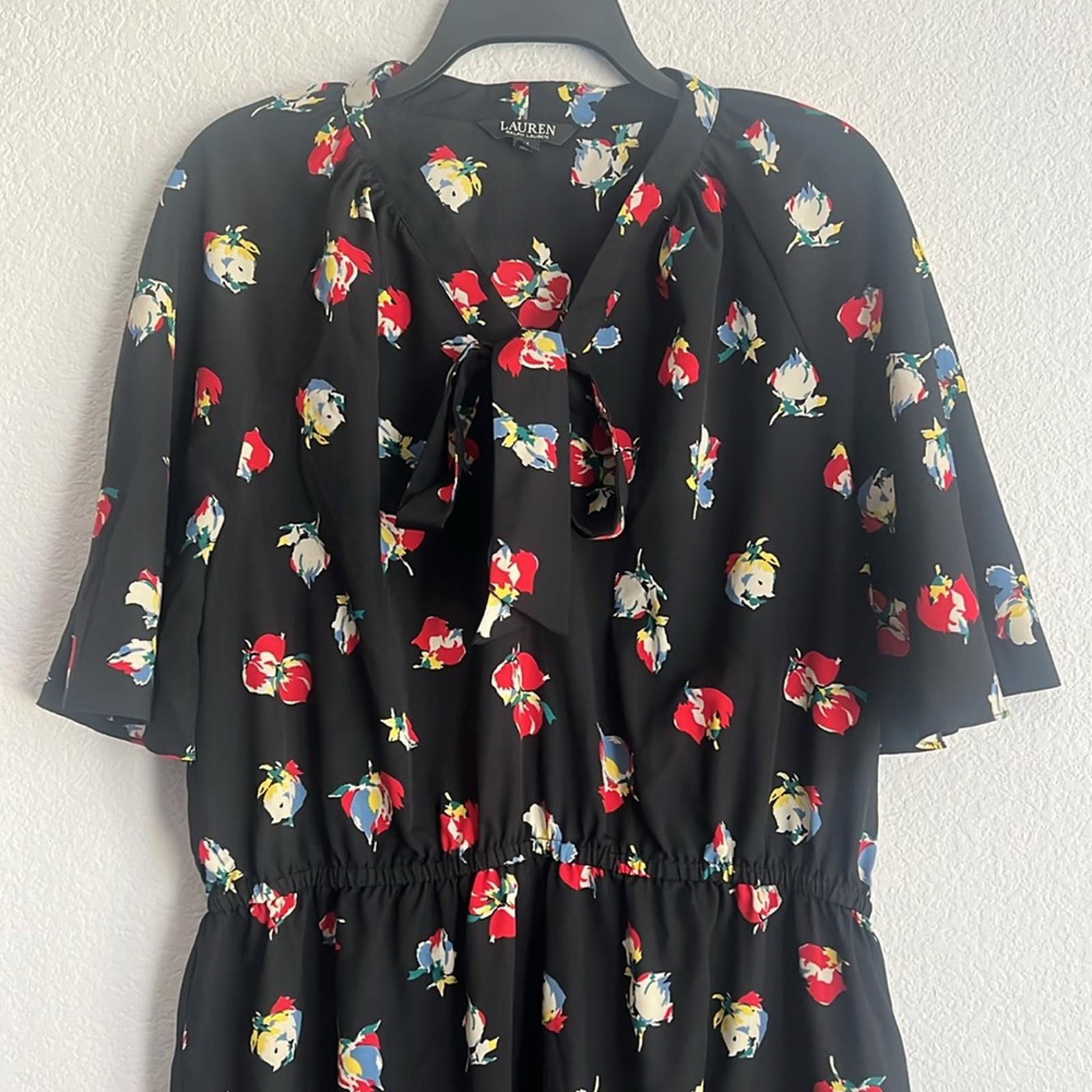 Lauren Ralph Lauren Floral Crepe Tie-Neck Dress, Size 14 EXCELLENT! Retail $155