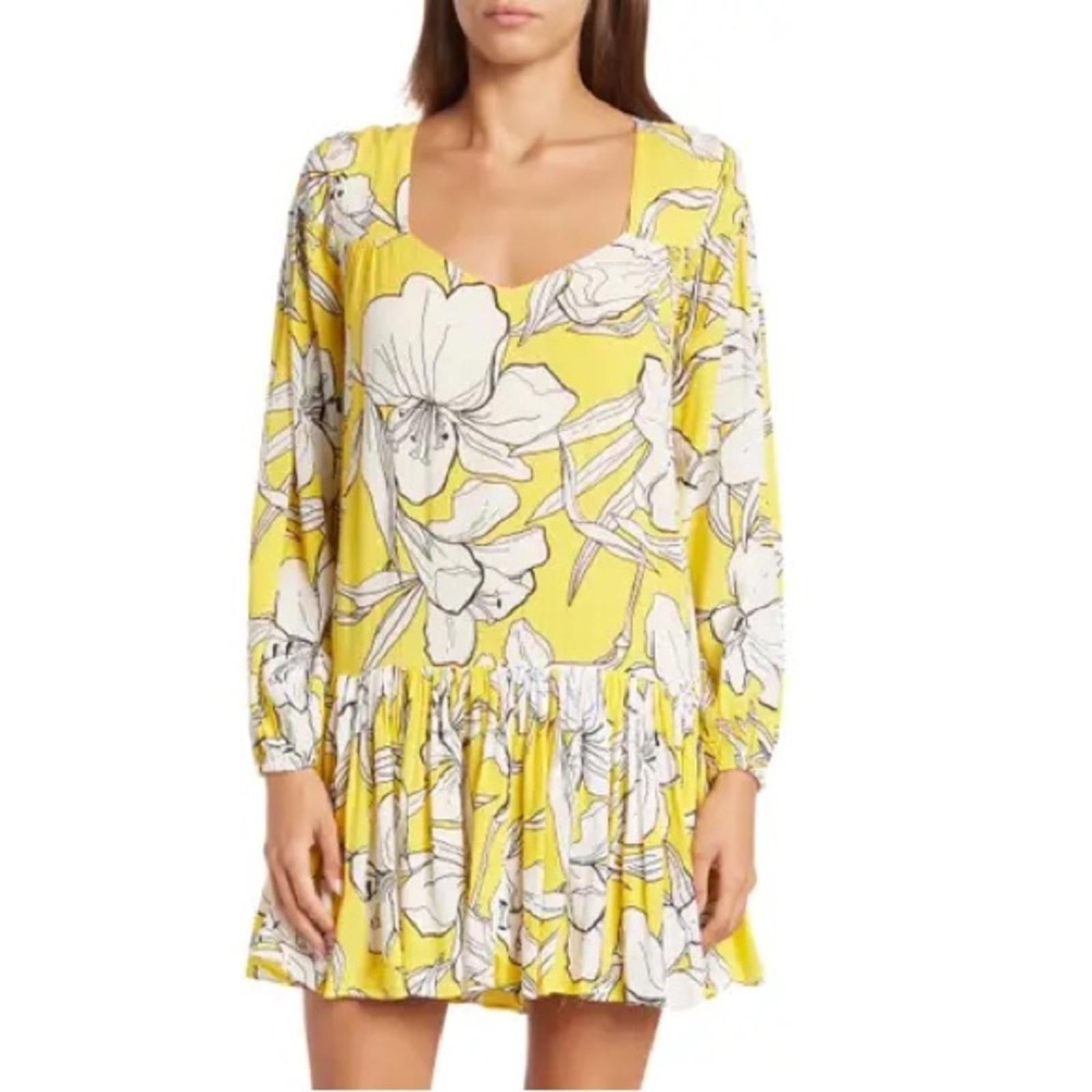 Walter Baker Lilith Floral Long Sleeve Dress in Hibiscus Sun Size L, NWT $268