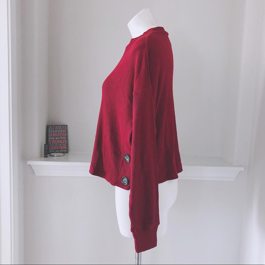 June & Hudson Mock Neck Cropped Sweater in Burgundy, Size XL New w/Tag