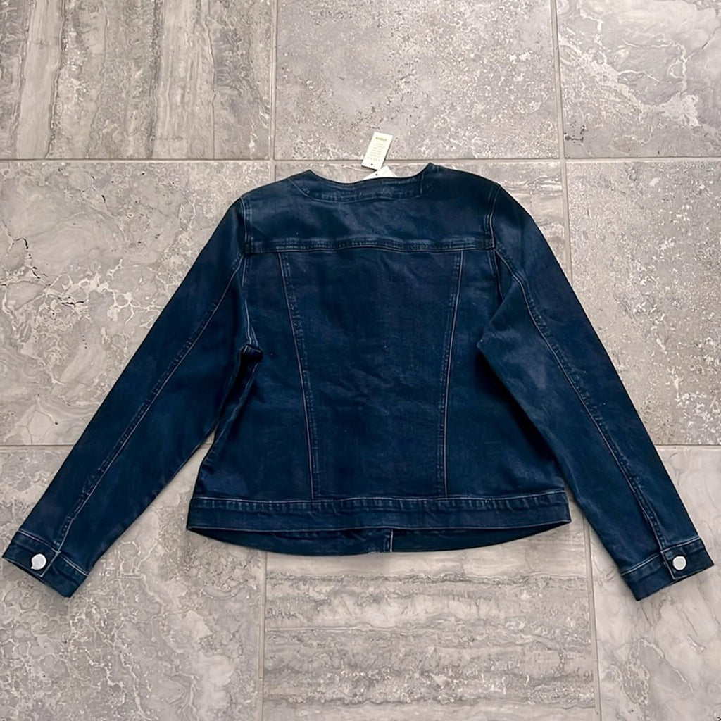 LAURA Embellished Snap-Button Front Jean Jacket, Blue Size 14 New w/Tag