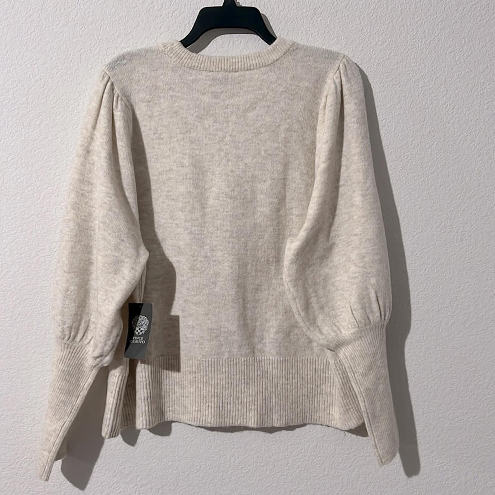 Vince Camuto Beige Ribbed Long Balloon Sleeve Crew Neck, Size XL New w/Tag