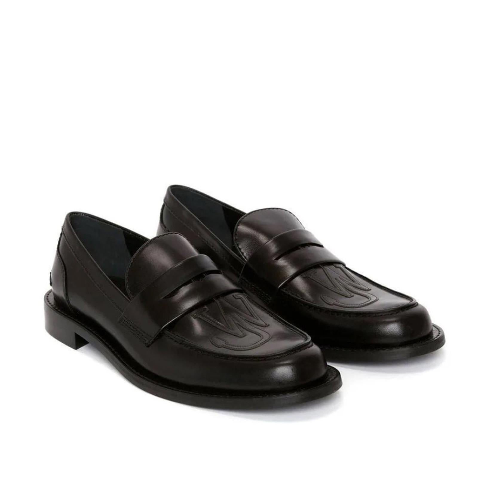 JW Anderson Anchor Logo Loafers in Black Leather Size 41