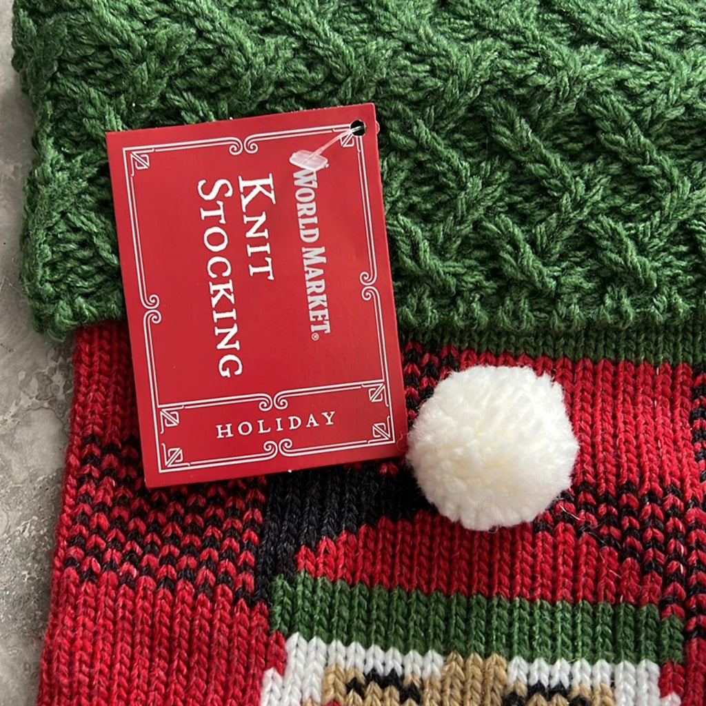 Red and Green Knit Lumberjack Santa Christmas Stocking, New w/Tag