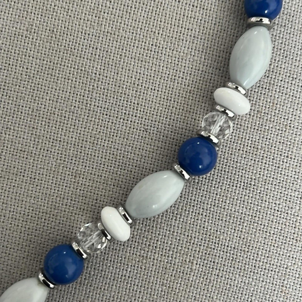 Talbots Silver-Tone Beaded Necklace in Blue, White