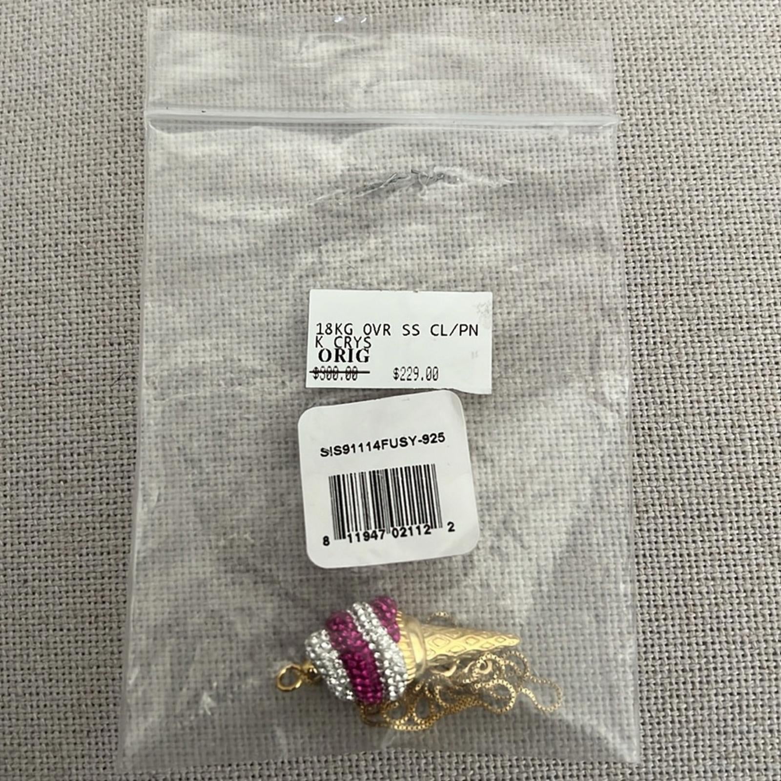 Simone I. Smith Sterling Pink Clear Crystal IceCream Cone Pendant Necklace $900