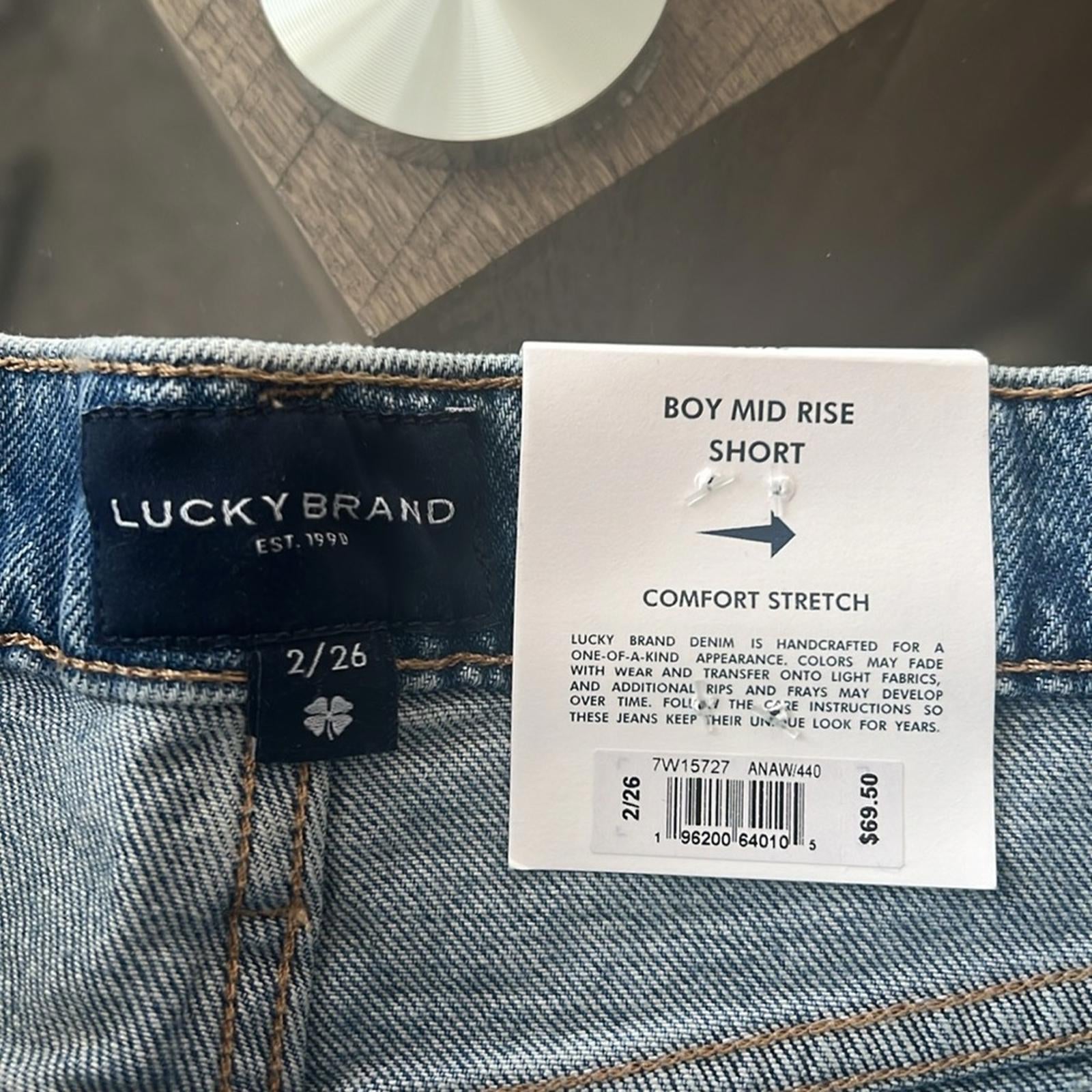 Lucky Brand 3" Boy Mid Rise Short, Comfort Stretch Jeans Size 2/26 New w/Tag