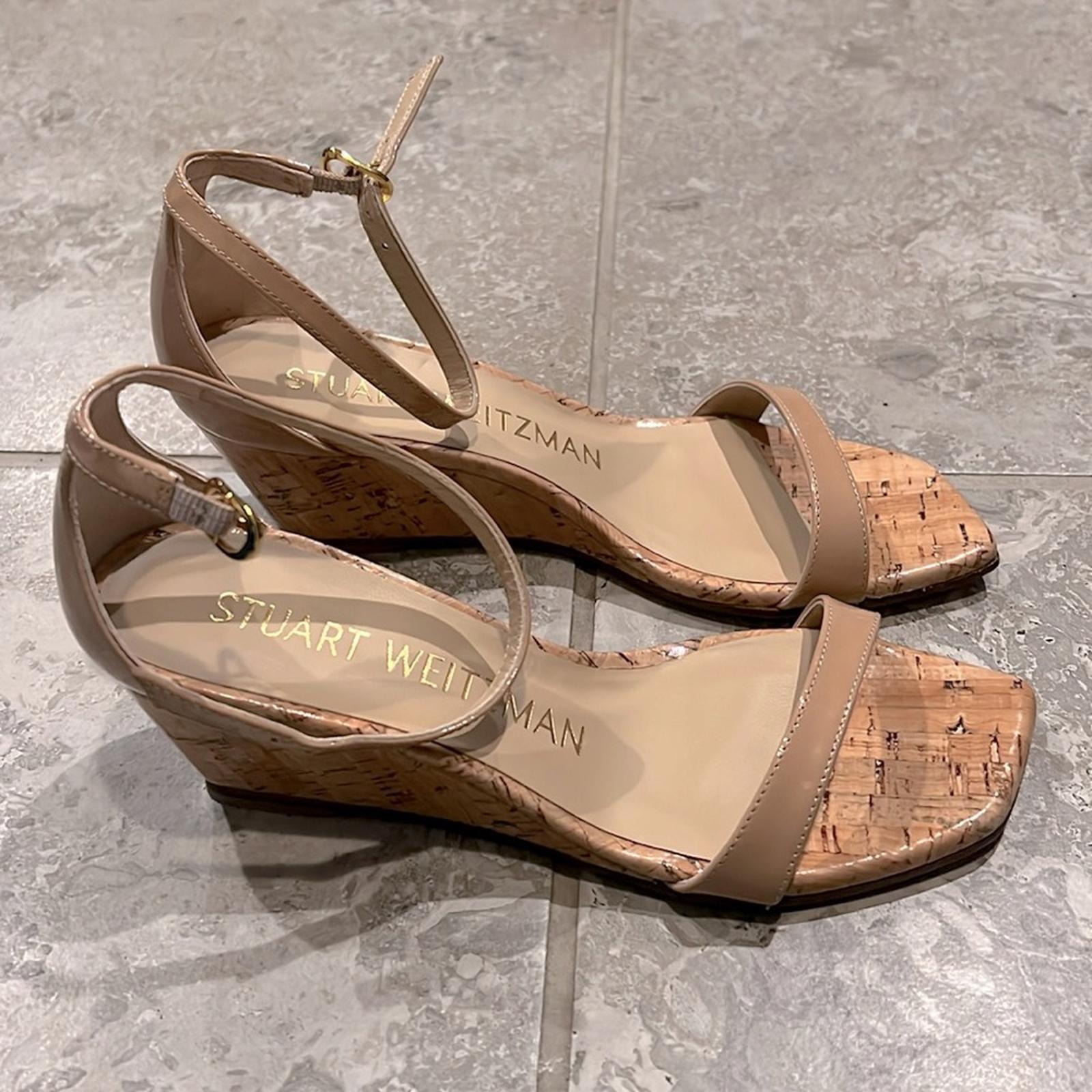 Stuart Weitzman Nudistcurve 50 Ankle Strap Wedge Sandals, Size 37/6 NEW +DustBag