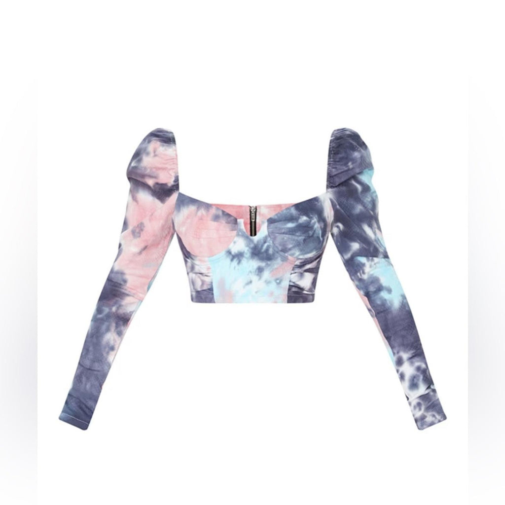 NWT PLT Purple Tie Dye Printed Cup Ruched Crop Top, Size 4 New w/Tag Retail $75