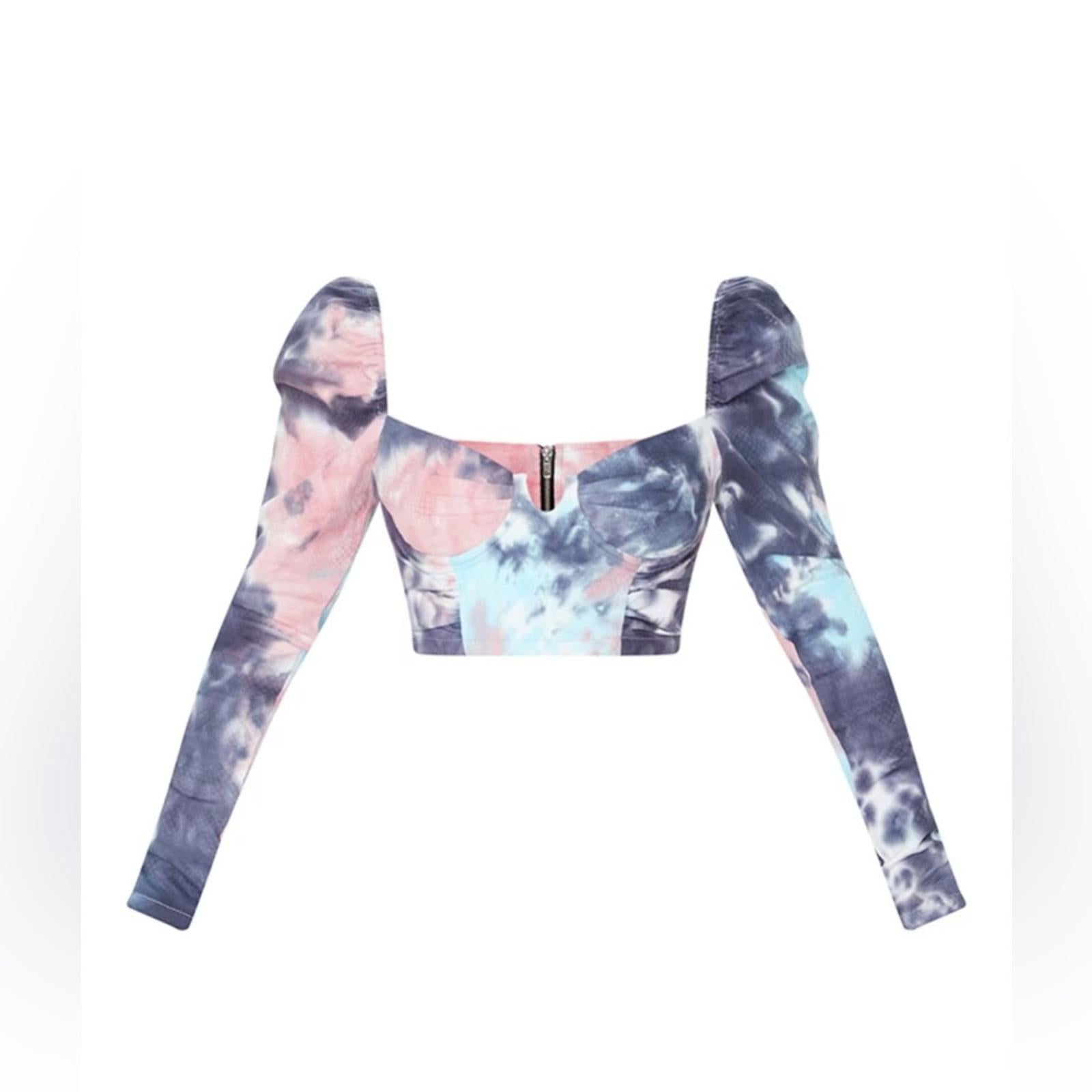NWT PLT Purple Tie Dye Printed Cup Ruched Crop Top, Size 4 New w/Tag Retail $75