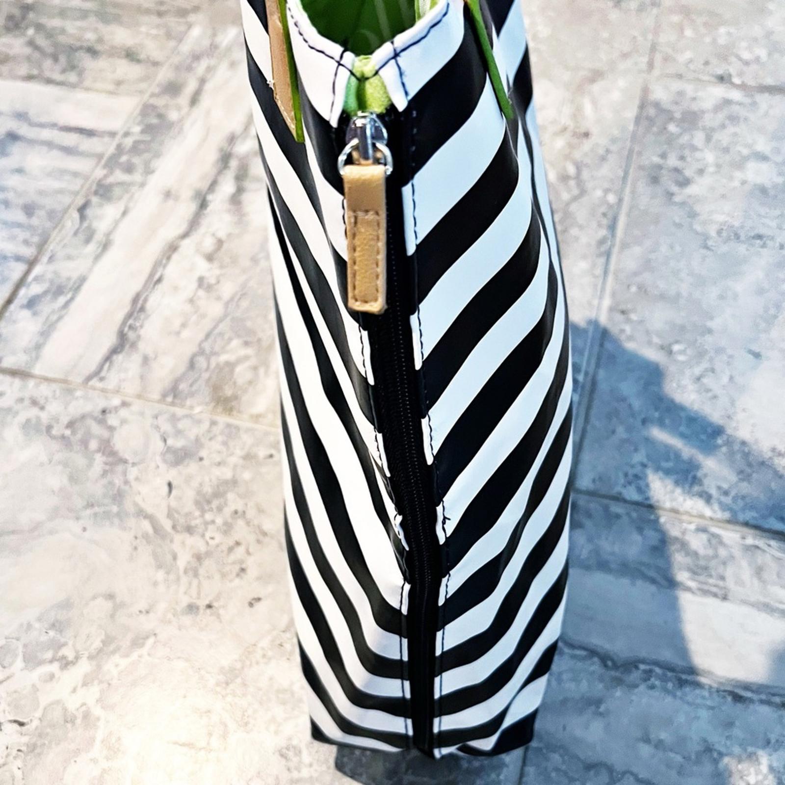 DSW Expandable Striped Tote Bag in Black, White, Néon Green, Tan