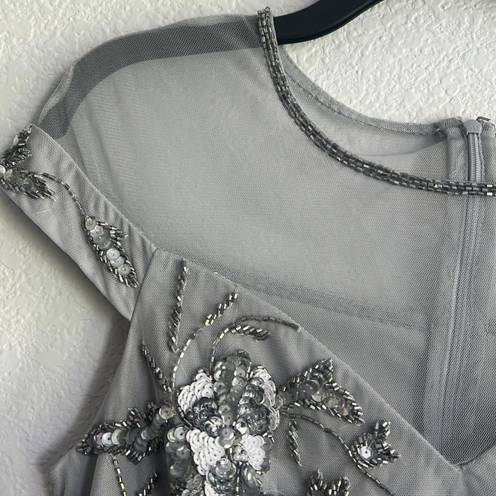 Adrianna Papell Embellished Sheath Dress in Bridal Silver, NEW, Size 4 $249