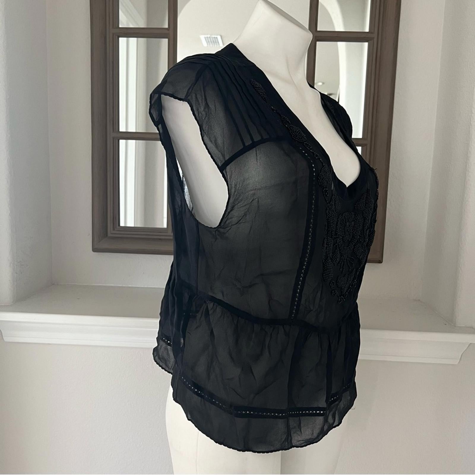 7 For All Mankind Black Sheer Blouse, 100% Silk Size M, New w/o Tag