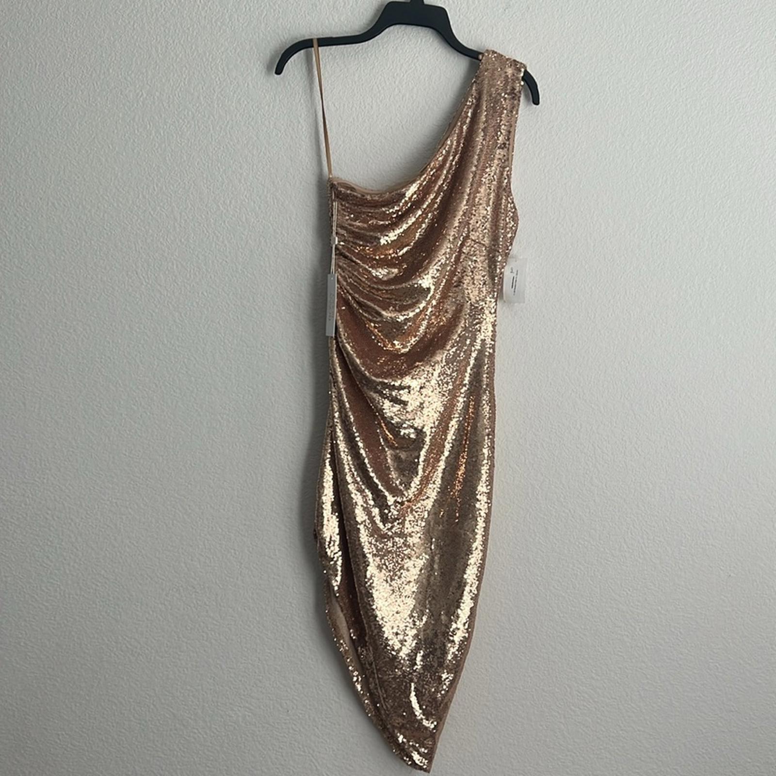Ronny Kobo Kelly Sequin One-Shoulder Dress, Metallic Gold Size S NEW w/Tag $548