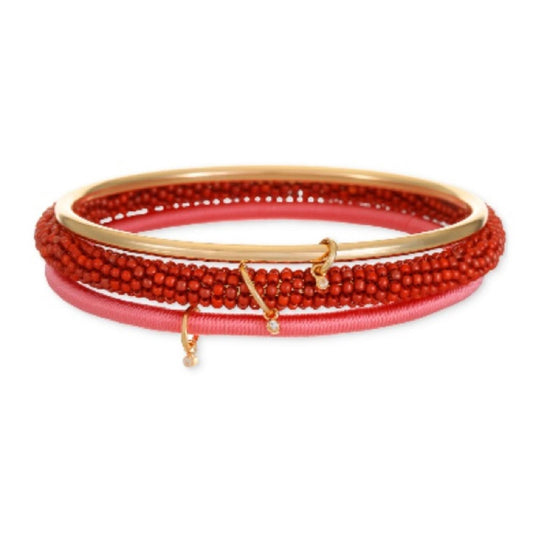 INC Gold-Tone 3-Piece Set Pave Charm Seed Bead & Thread-Wrapped Bangle Bracelets