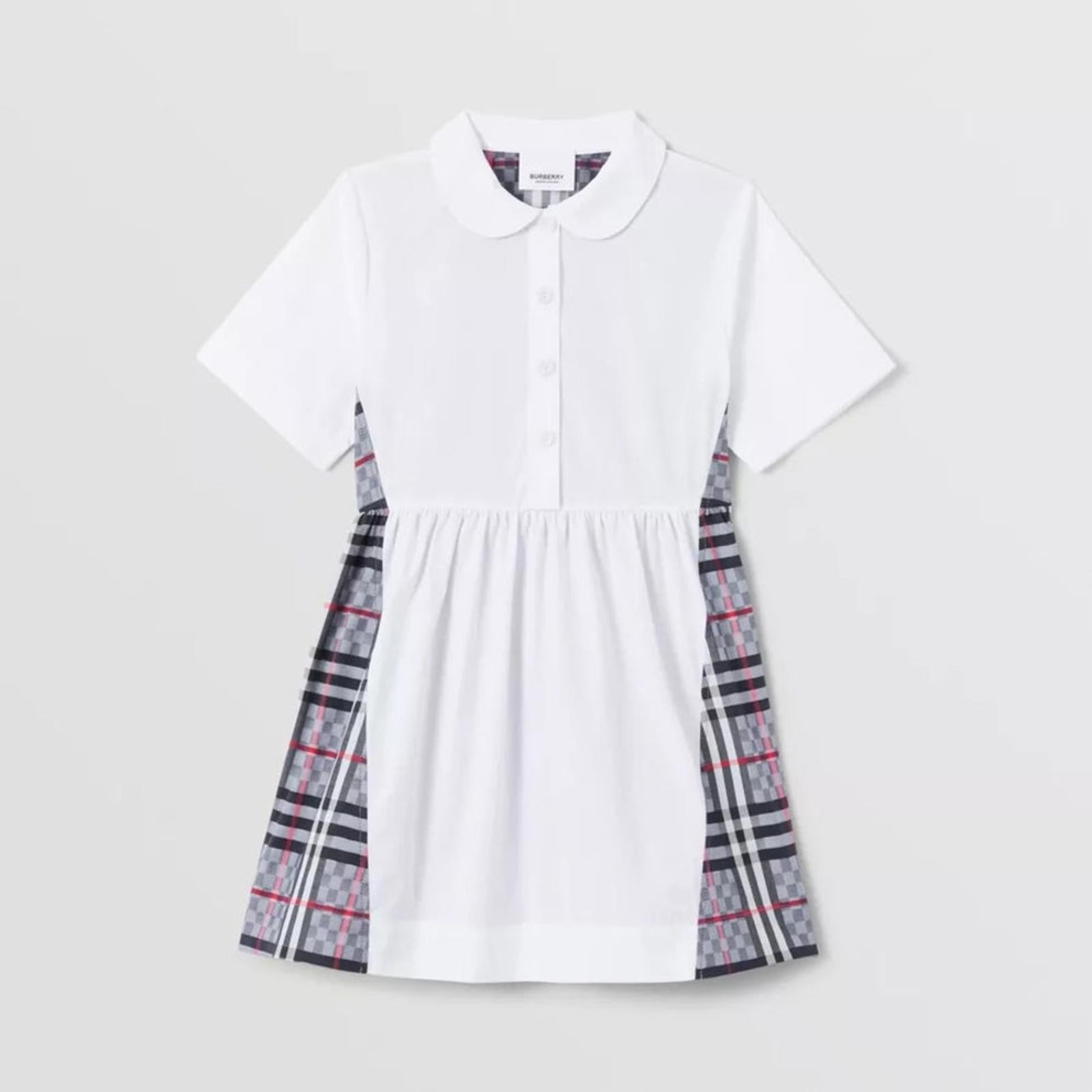 Burberry Chequerboard Panel Stretch Cotton Polo Shirt Dress, Size 12Y New w/Tag