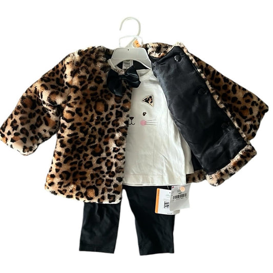 Little Me Baby 3-Pc Leopard-Print Faux-Fur Jacket, Top & Leggings Set Sz 12 Mos