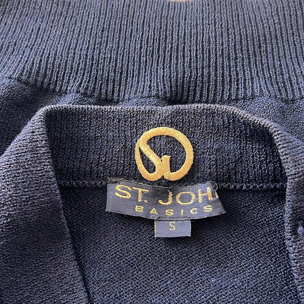 St. John Navy Knit Cardigan w/Signature Branded Buttons, Size S EXCELLENT!