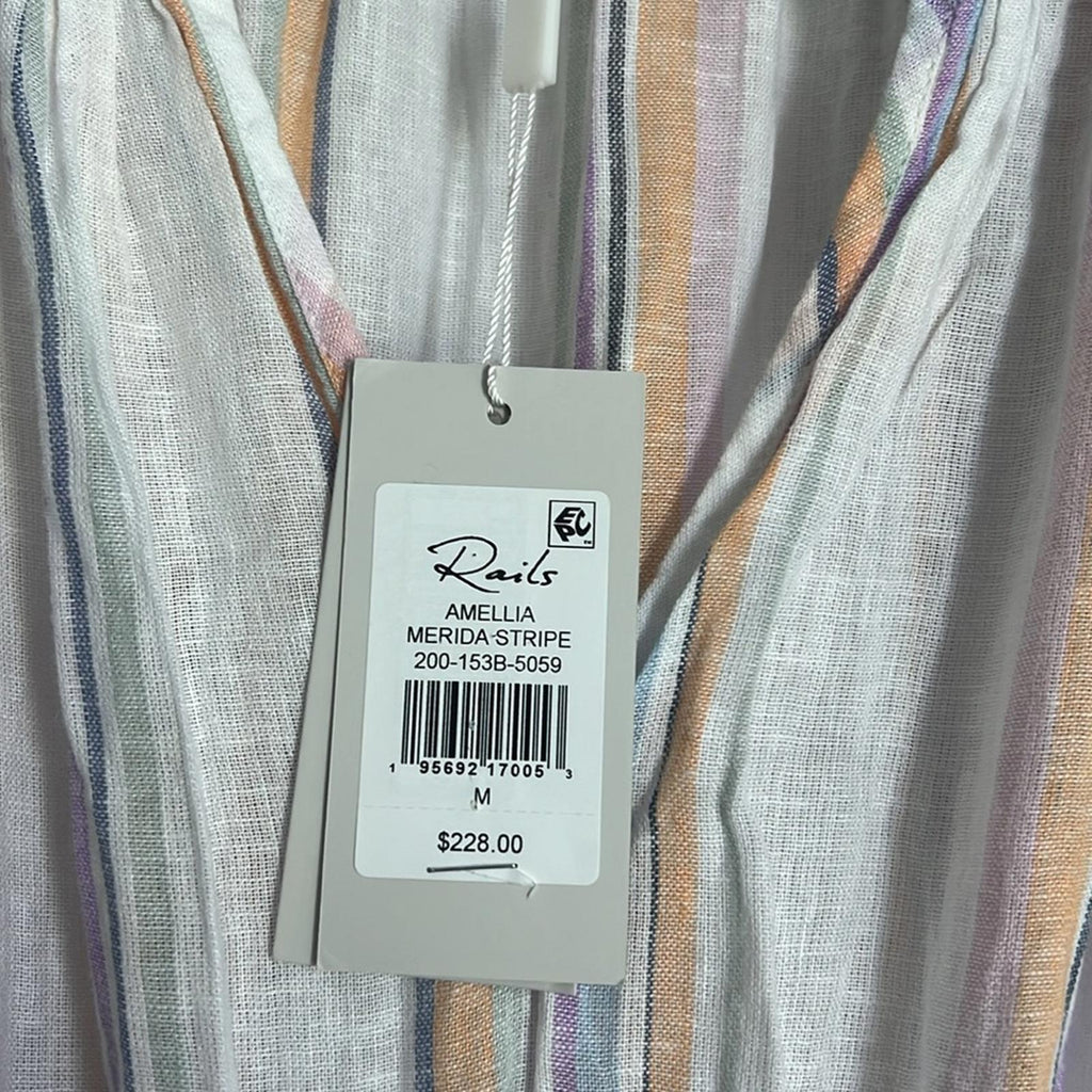 Rails Amellia Smocked Linen Midi Dress in Merida Stripe, Size M NEW w/Tag $228