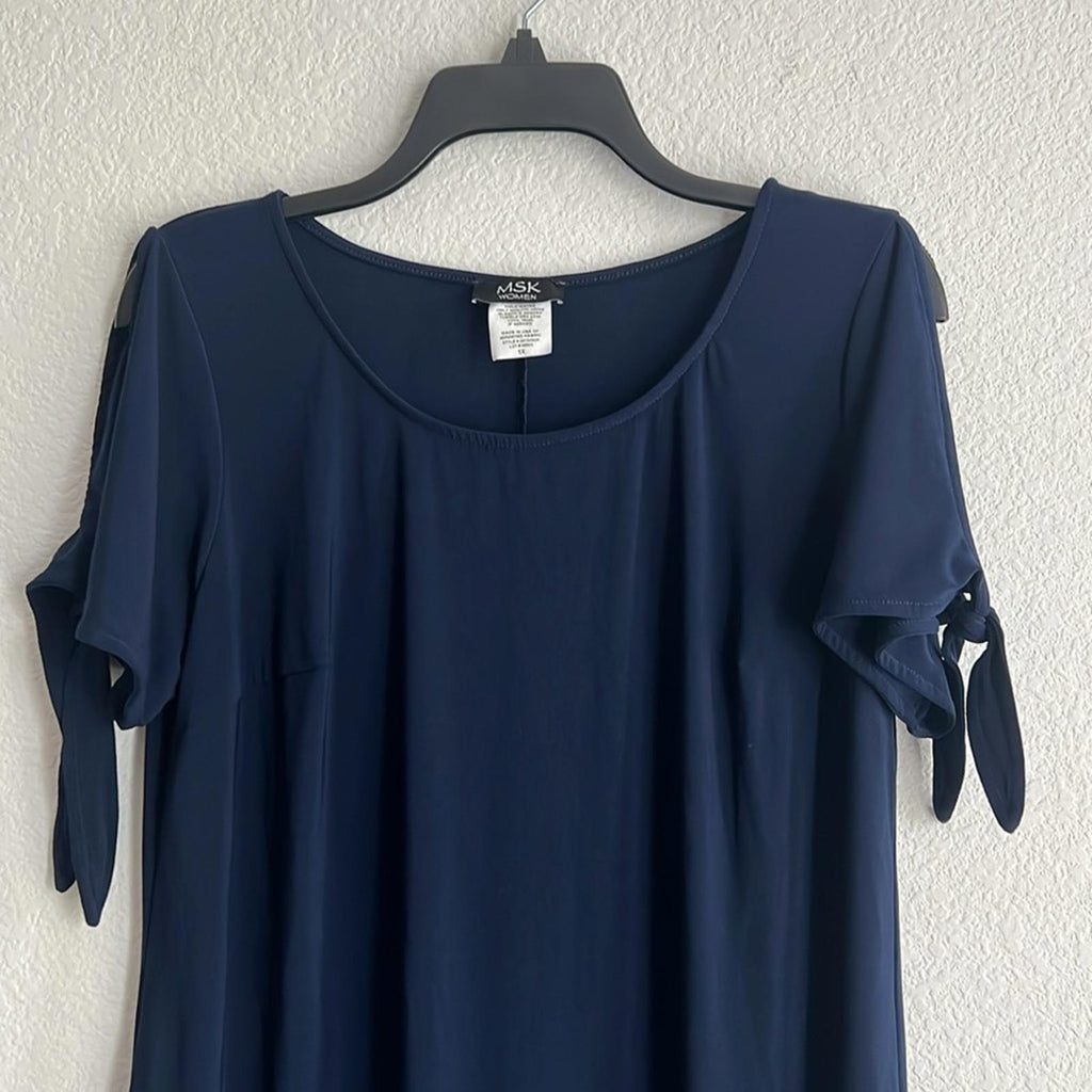 MSK Tie-Sleeve Midi Dress in Navy Blue, Size 1X EXCELLENT!