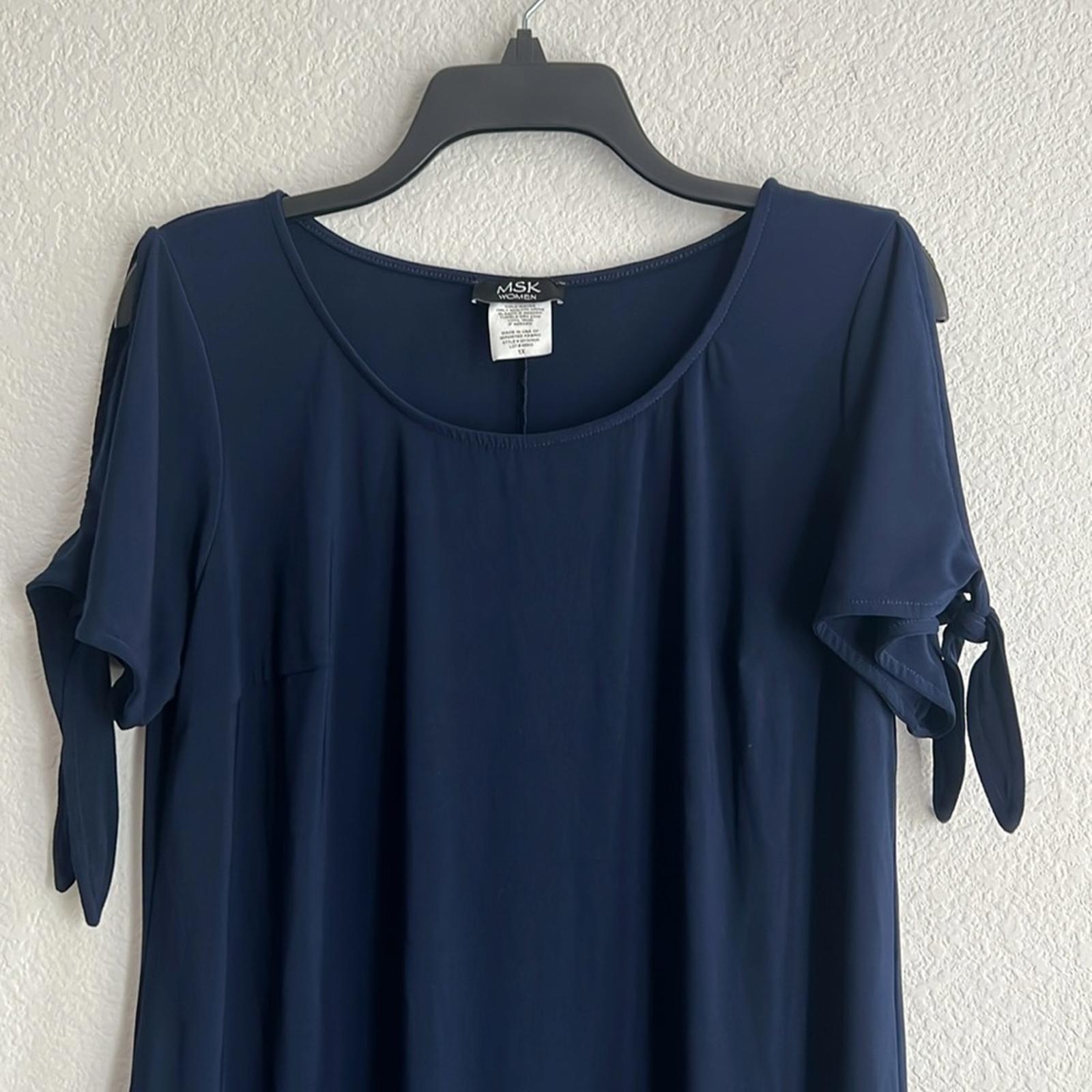 MSK Tie-Sleeve Midi Dress in Navy Blue, Size 1X EXCELLENT!