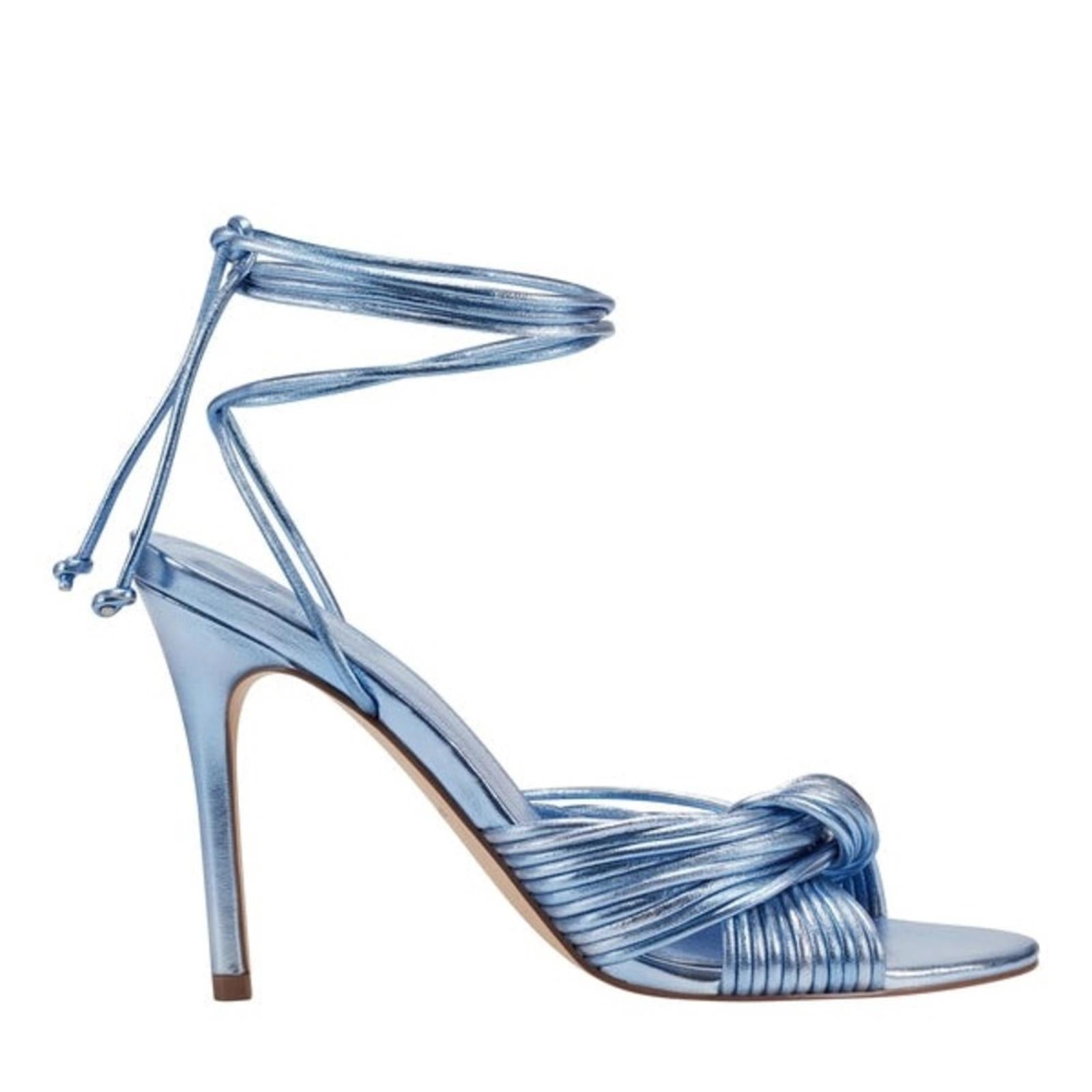 Marc Fisher LTD Brista Metallic Twist Ankle Tie Sandals Lt Blue, NWT, Size 7.5