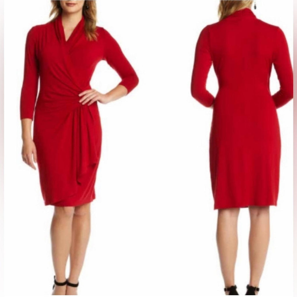 Karen Kane Cascade Faux Wrap Dress in Red, Size XS New w/Tag