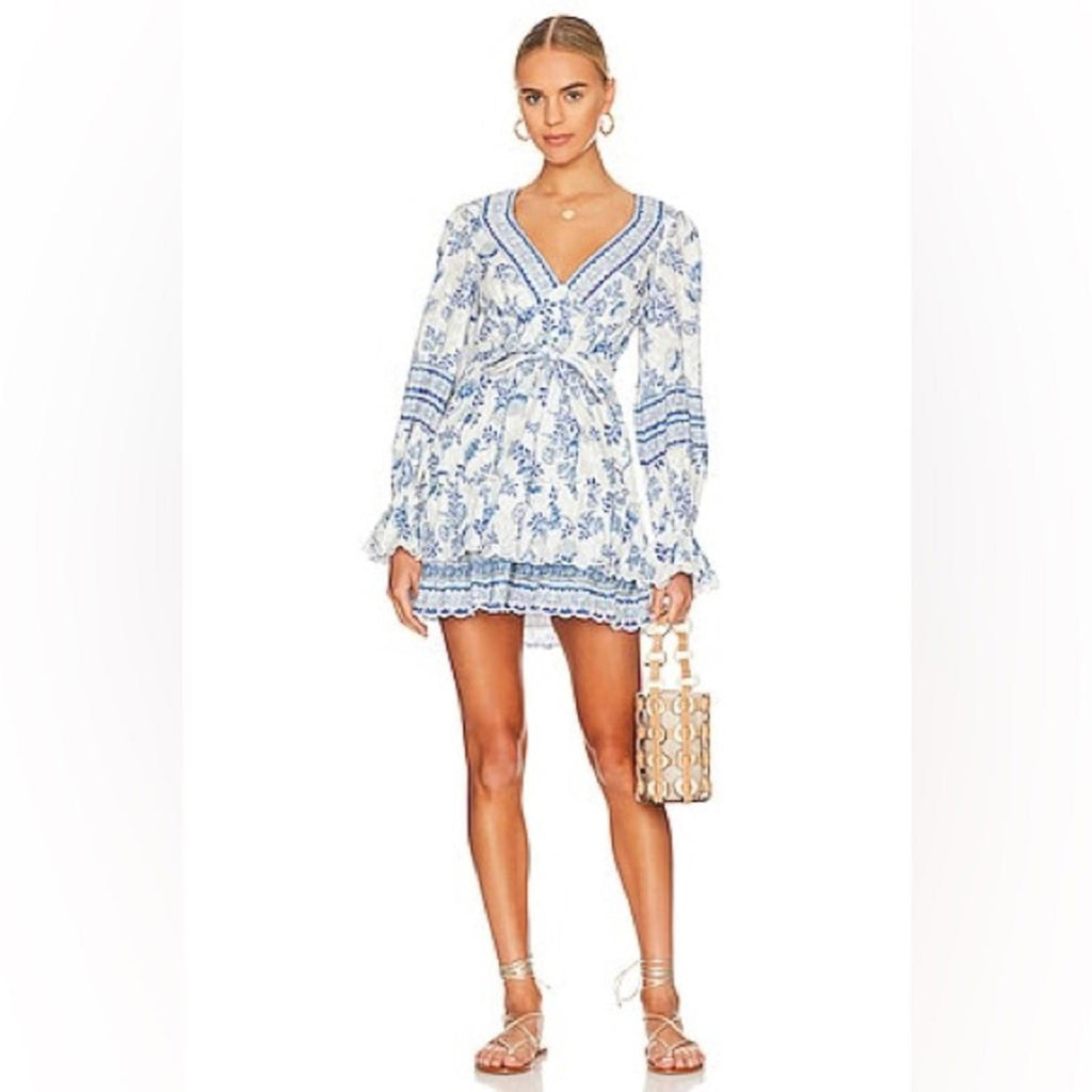 Hemant & Nandita Belted Mini Dress in Cobalt & White, NWT, Size XXL, Retail $405