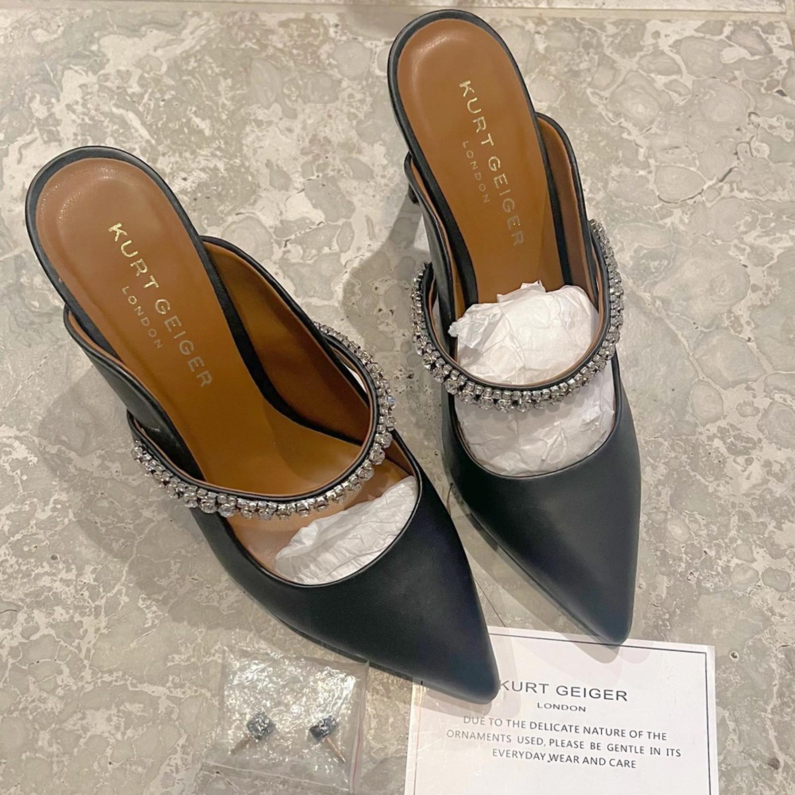 Kurt Geiger BLACK Duke Embellished High Heel Mules, Size EU 39 EXCELLENT!
