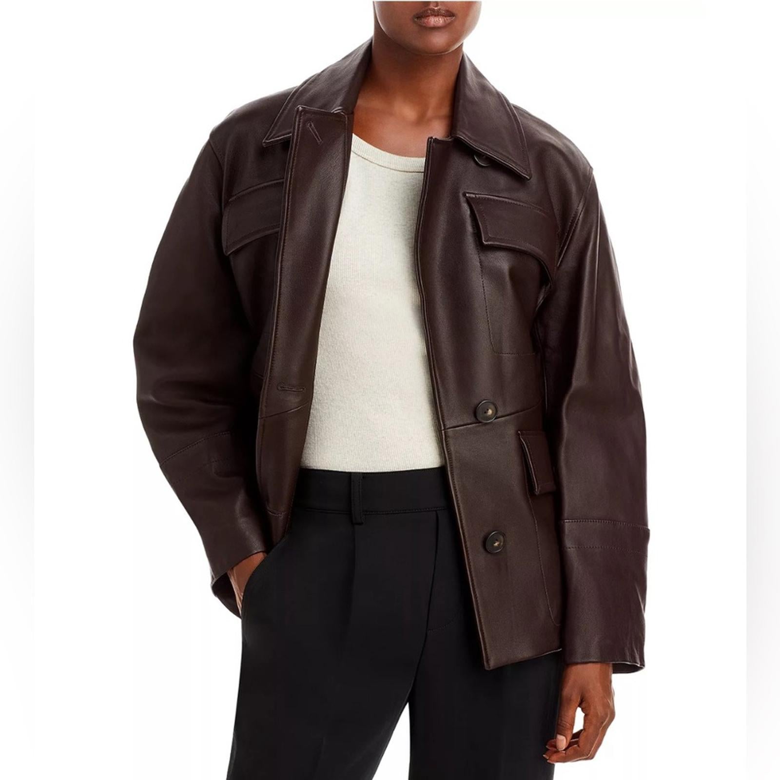 Vince 100% Lamb Leather Safari Jacket in Brown, Size M New w/Tag Retail $1495